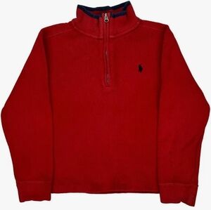 Polo Ralph Lauren Quarter Zip Red Cotton Knitwear Sz 10-12 Big Boys